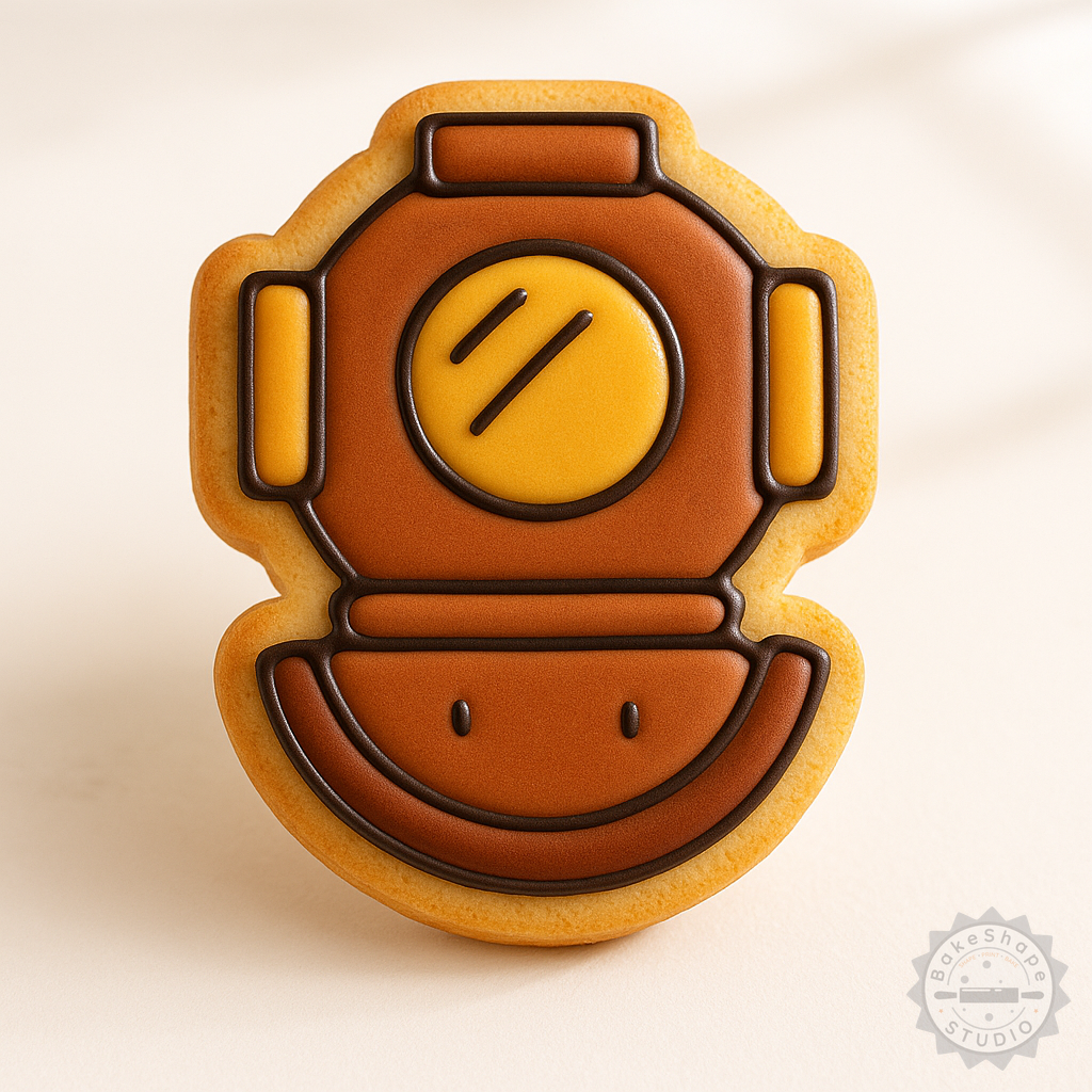 Decorated example 1 of Antique Diving Helmet Cookie Cutter Set, 6-Piece, Perfect for Cookies & Fondant
