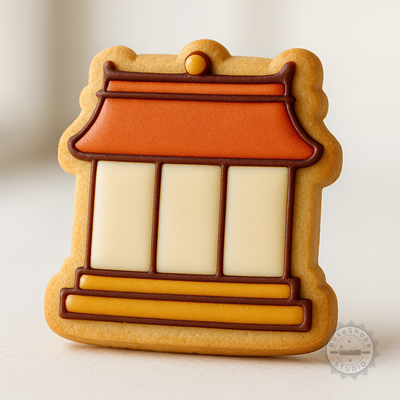 Decorated example 1 of Asian Building Shaped Cookie Cutter & Stamp Set, S/M/L, 6 Pieces, Perfect for Cookies & Fondant, Temple Design