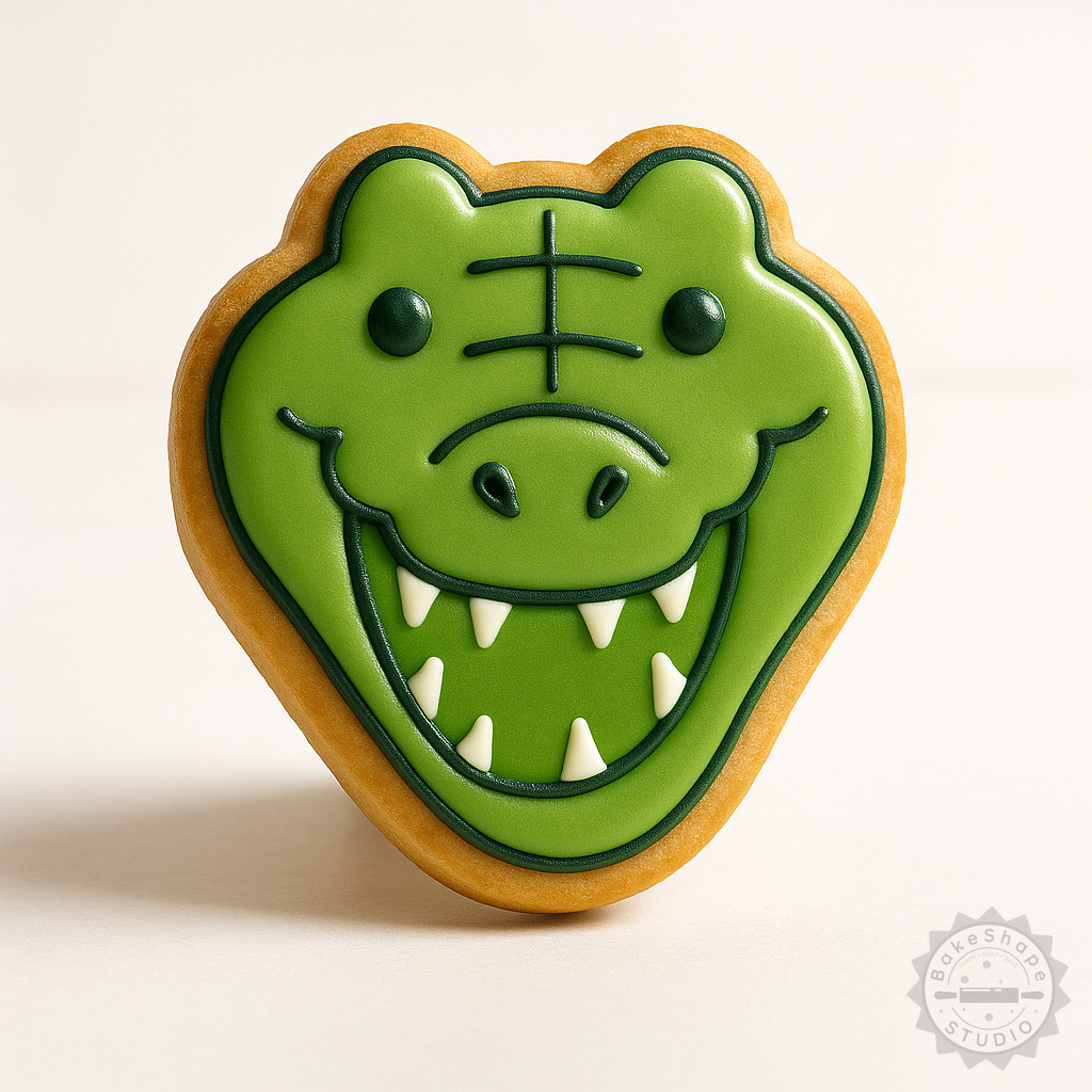Decorated example 1 of Crocodile Shape Cutter and Stamp Set, 6-Piece, S/M/L Sizes, Perfect for Cookies and Fondant