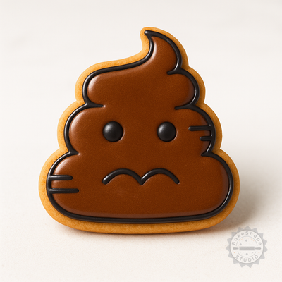Decorated example 1 of Poop Emoji Cookie Cutter and Stamp Set, 6-Piece, S/M/L Sizes, Fun Baking for Cookies and Fondant