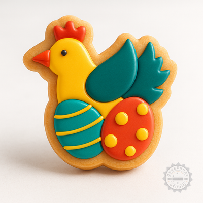 Decorated example 1 of Hen with Eggs Cookie Cutter and Stamp Set, 6 Piece, Easter Decoration, S/M/L Sizes