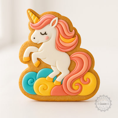 Decorated example 1 of Unicorn Shape Cutter and Stamp Set, Perfect for Cookies & Fondant, 3 Sizes, 6 Pieces