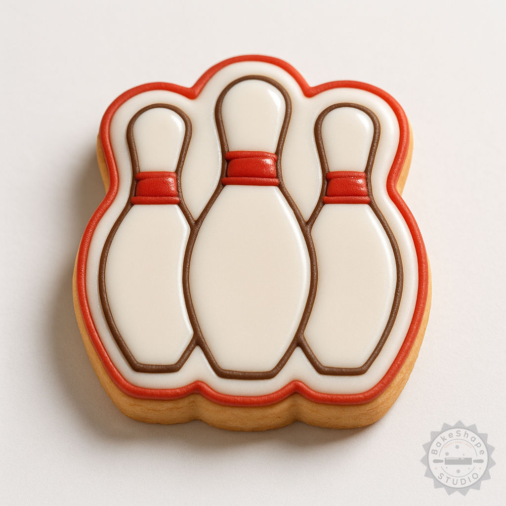 Decorated example 1 of Bowling Cookie Cutter and Stamp Set, Shapes Perfect for Fondant, 6-Piece Set with S/M/L Sizes