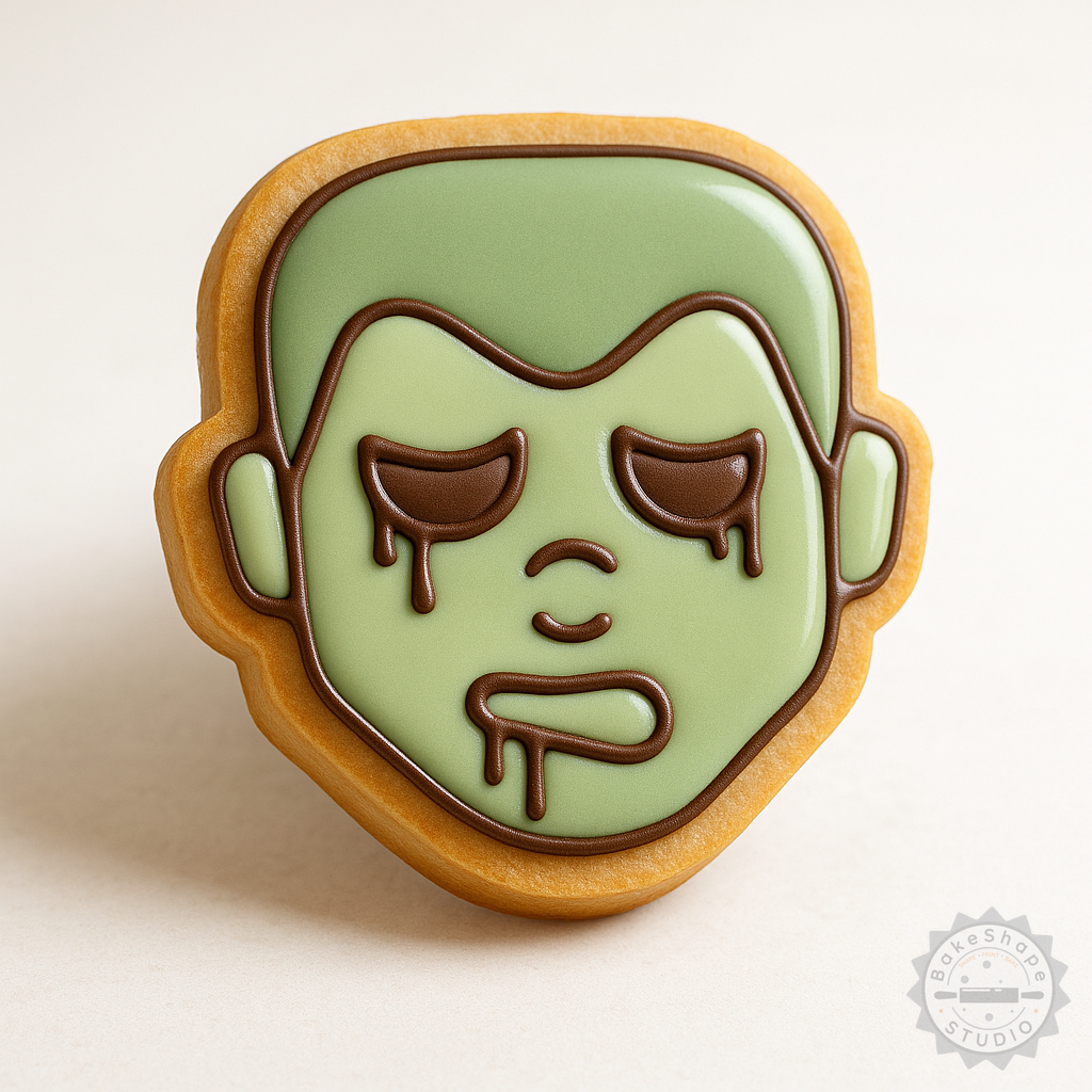 Decorated example 1 of Zombie Boy Shape Cutter & Stamp Set for Cookies & Fondant, Halloween Horror Design in 3 Sizes