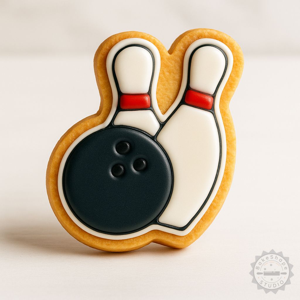 Bowling shape cookie cutter and stamp STL for 3D printing with bowling ball and pin designs