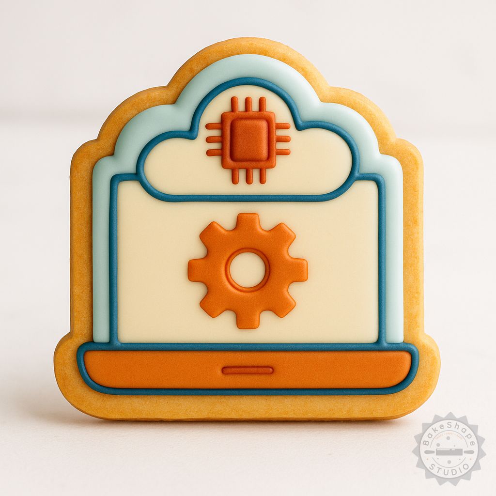 Technology cookie cutter and stamp set STL for 3D printing, including small, medium, and large sizes