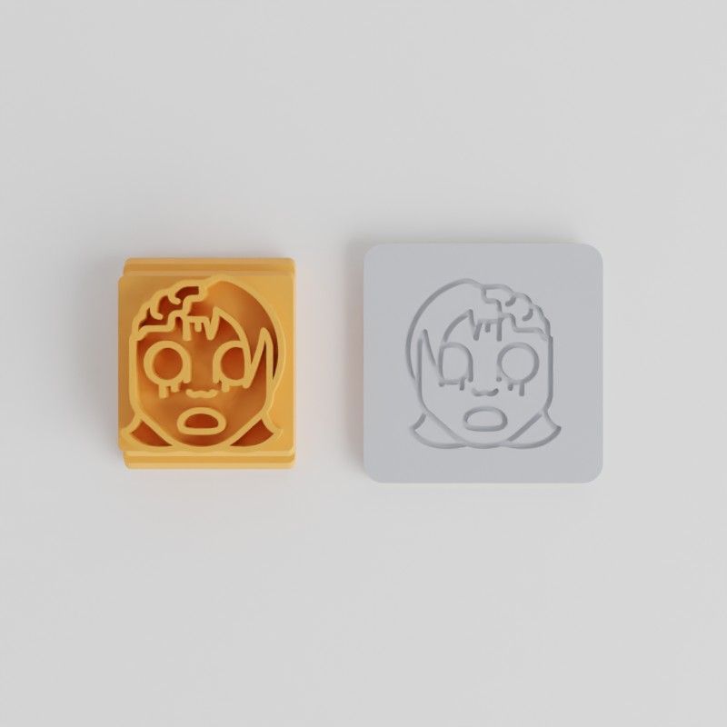 Zombie Girl Stamp Tile Set, 5 Sizes for Clay, Fondant & Cookies, Halloween Scary Emoji Design