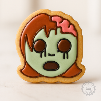 Decorated example 1 of Zombie Girl Cookie Cutter and Stamp Set, Perfect for Halloween Treats, 6 Pieces in S/M/L Sizes
