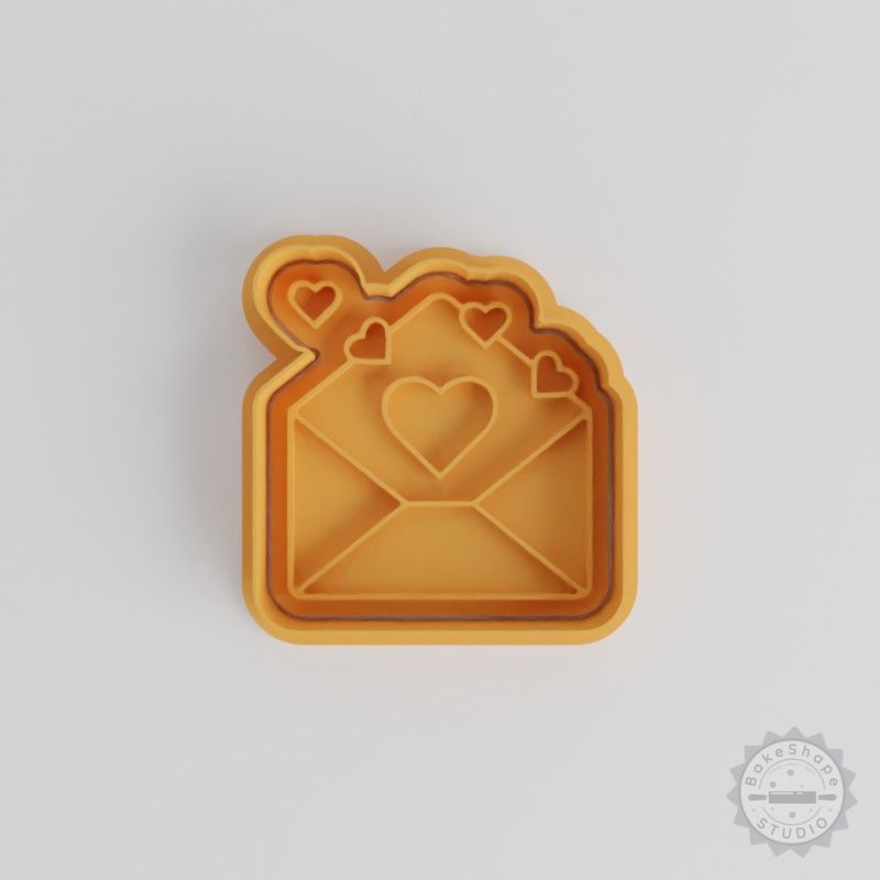 Love Letter Cookie Shape Cutter & Stamp Set, Perfect for Fondant, 6 Pc, Heart Envelope Design