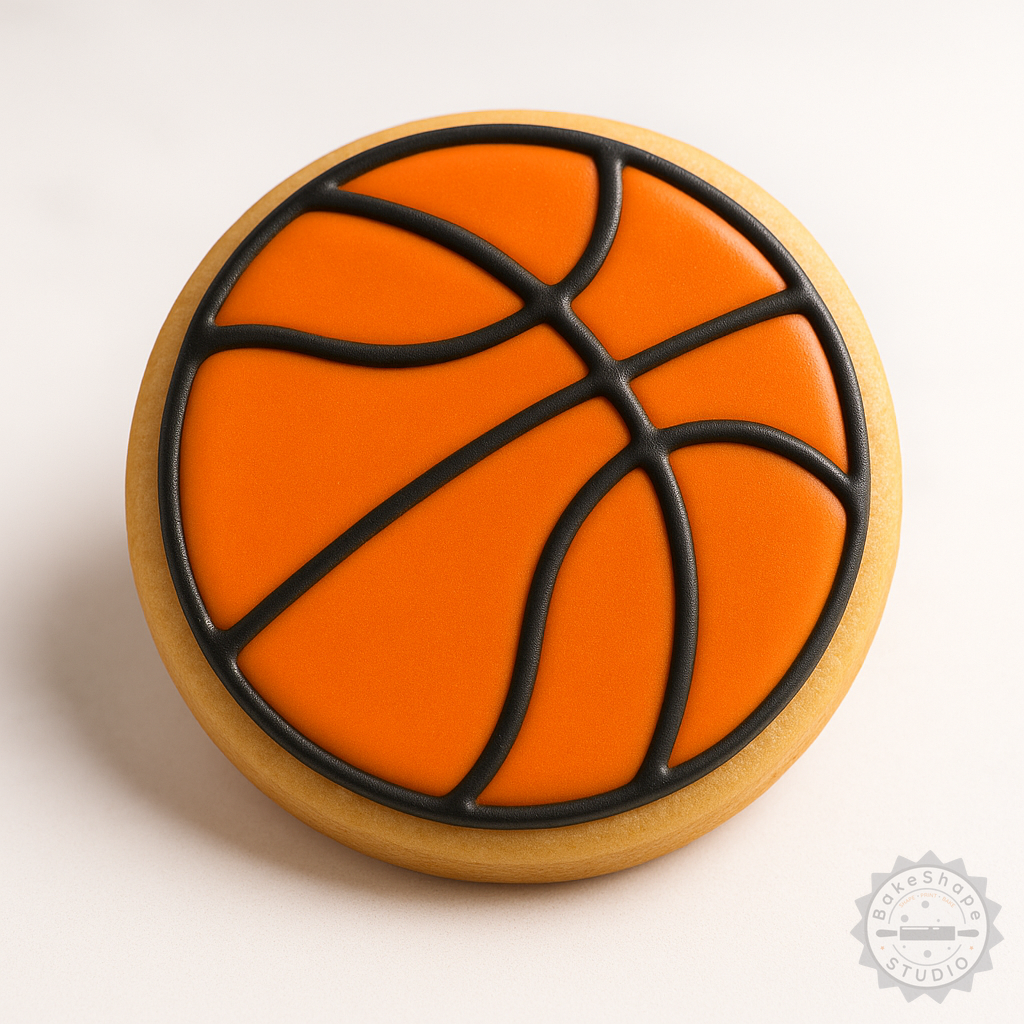 Decorated example 1 of Basketball Cookie Cutters Set, 6-Piece, Multi-Size Shape Cutter and Stamp for Cookies and Fondant