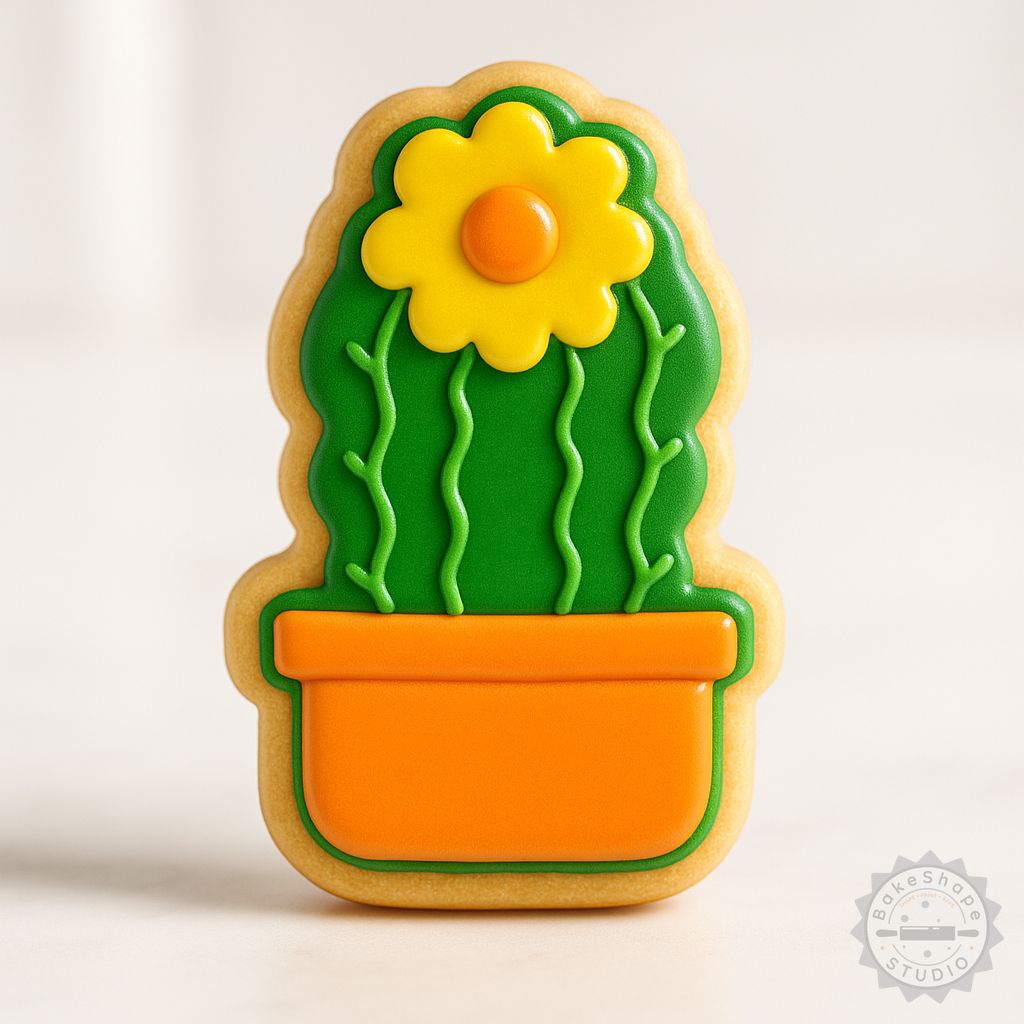 Cactus flower cookie cutter and stamp set STL for 3D printing, including small, medium, and large sizes