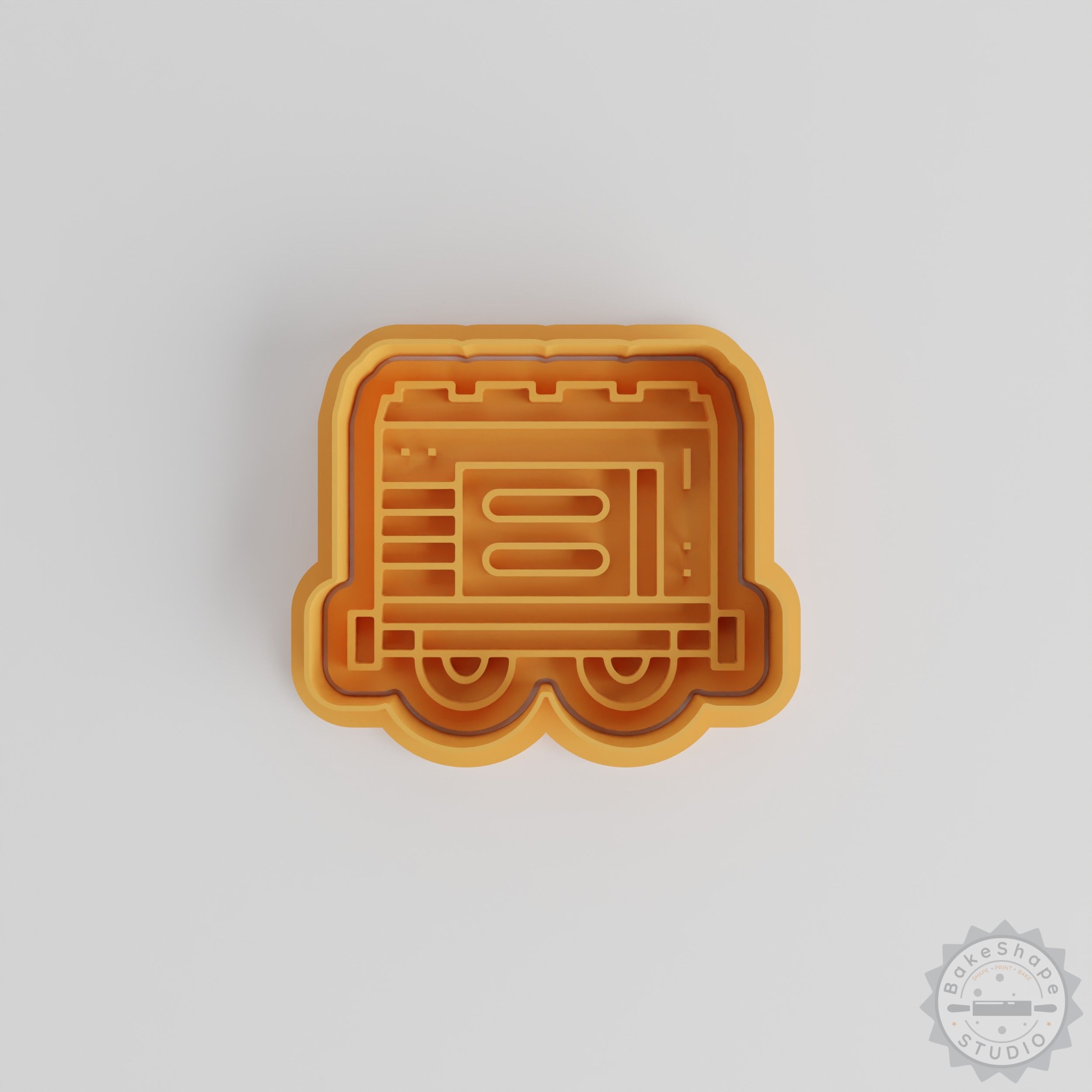 Train shape cookie cutter and stamp STL set with small, medium, and large sizes for 3D printing and baking
