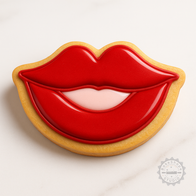 Decorated example 1 of Lips Cookie Cutter & Stamp Set, 6 Piece, S/M/L Sizes, Perfect for Cookies & Fondant