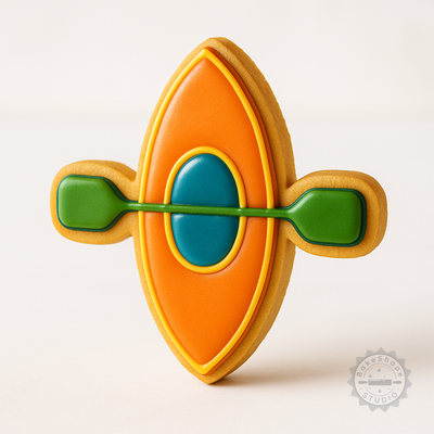 Decorated example 1 of Kayak Cookie Cutter Set, 6-Piece, Shape Stamp, Perfect for Cookies & Fondant, Includes Canoe & Raft Designs, S/M/L Sizes