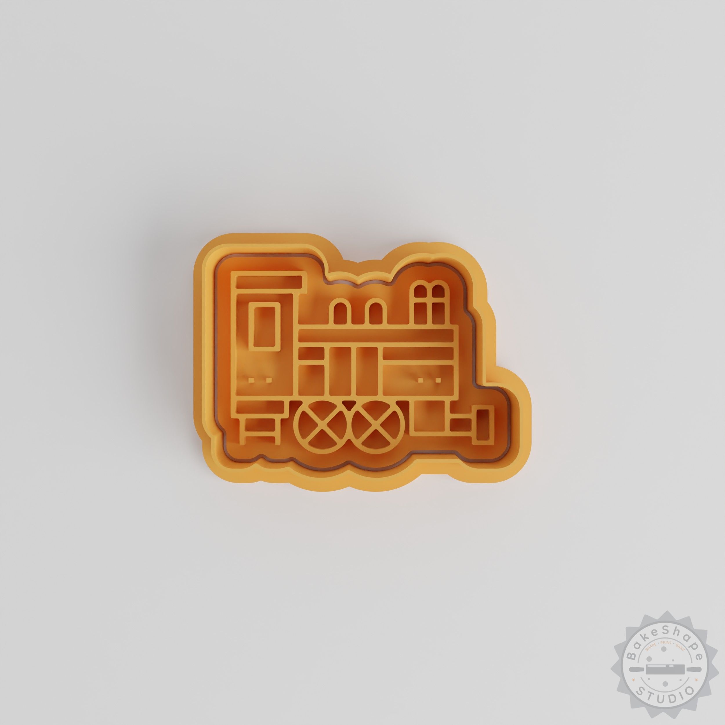 Train shape cutter and stamp STL set for cookies and fondant with three size options