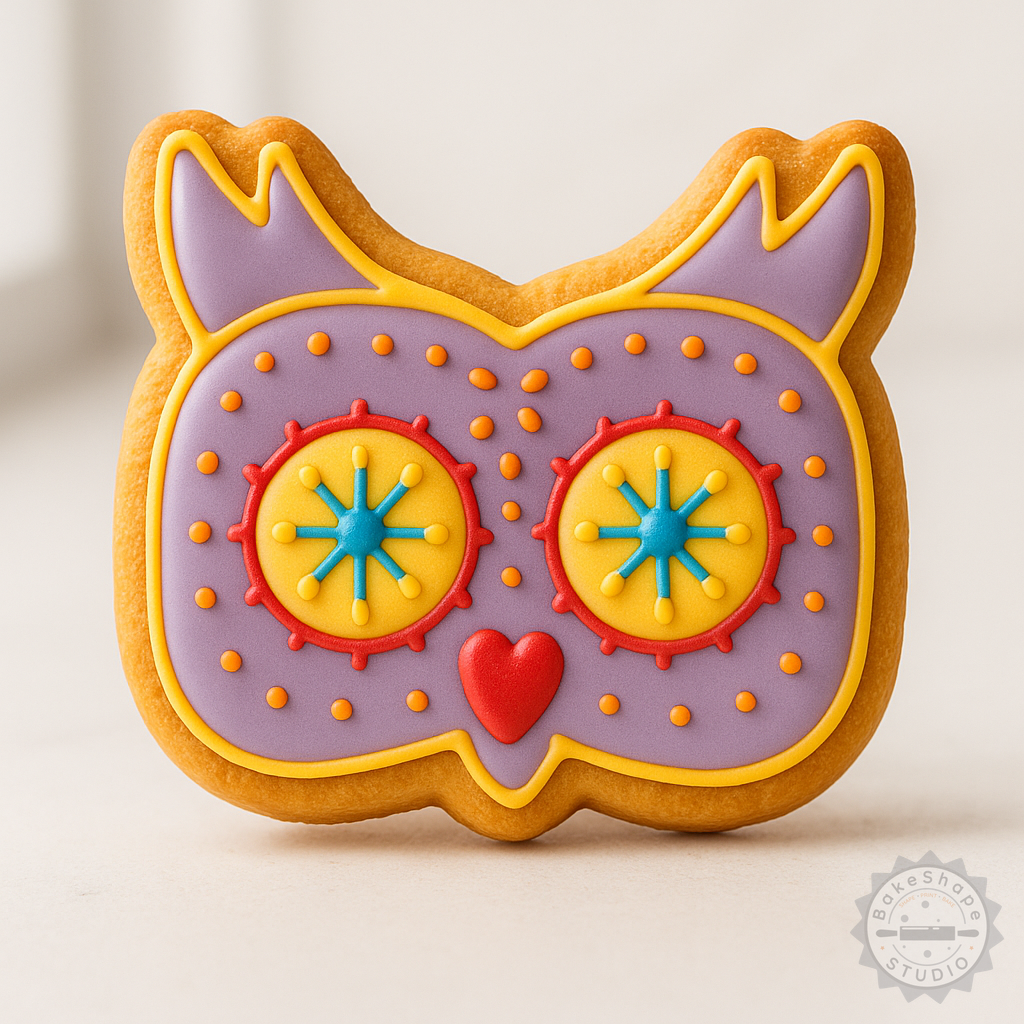 Decorated example 1 of Owl Shape Cutter & Stamp Set, 6-Piece Cookie and Fondant Tool, Day of the Dead Owl Designs