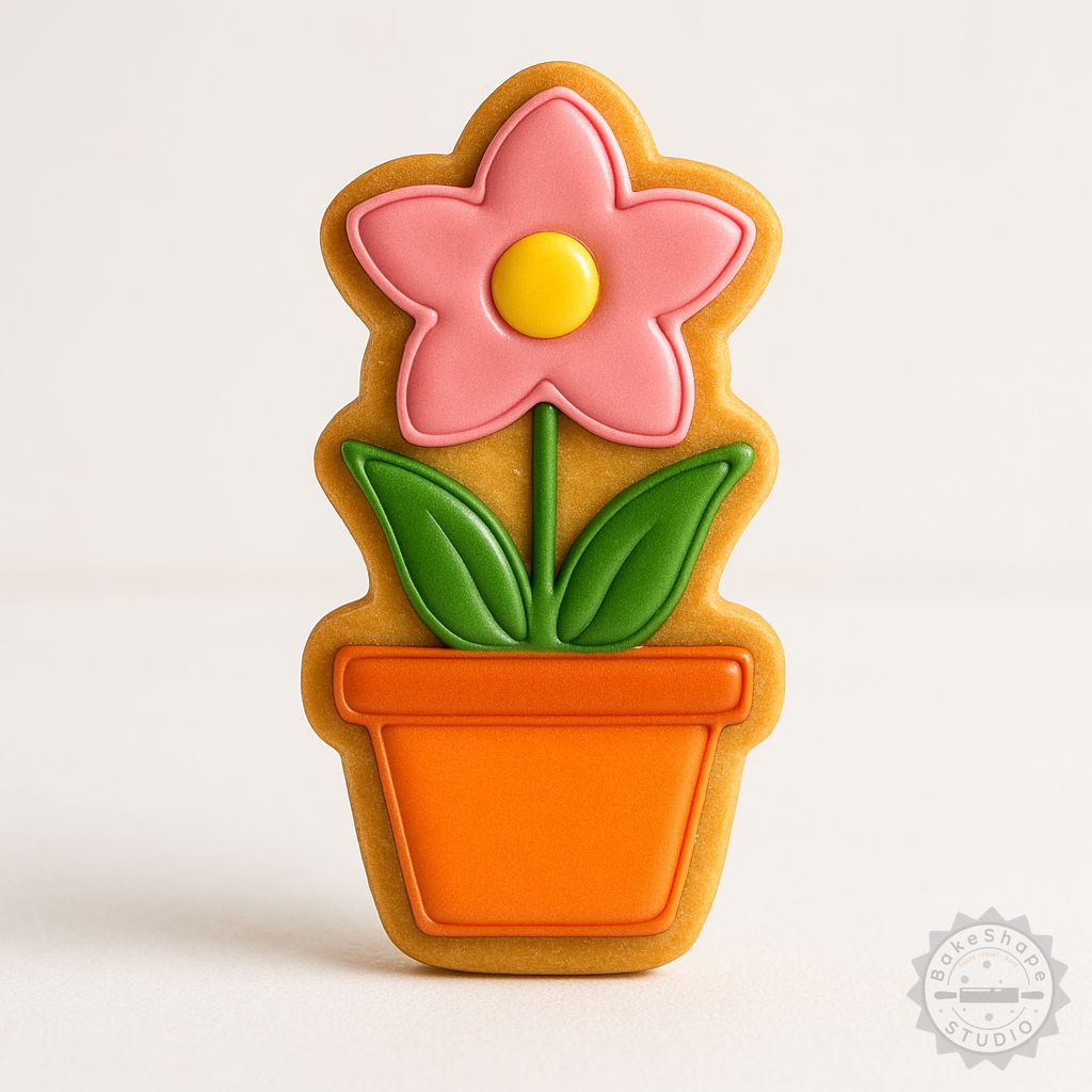 Potted Lotus cookie cutter and fondant stamp STL set for 3D printing with small, medium, and large floral designs