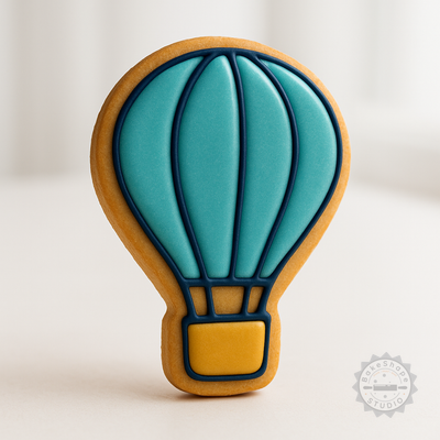 Decorated example 1 of Hot Air Balloon Cookie Cutter Set, 6 Pieces, S/M/L Sizes, Perfect for Fondant & Cookie Decoration