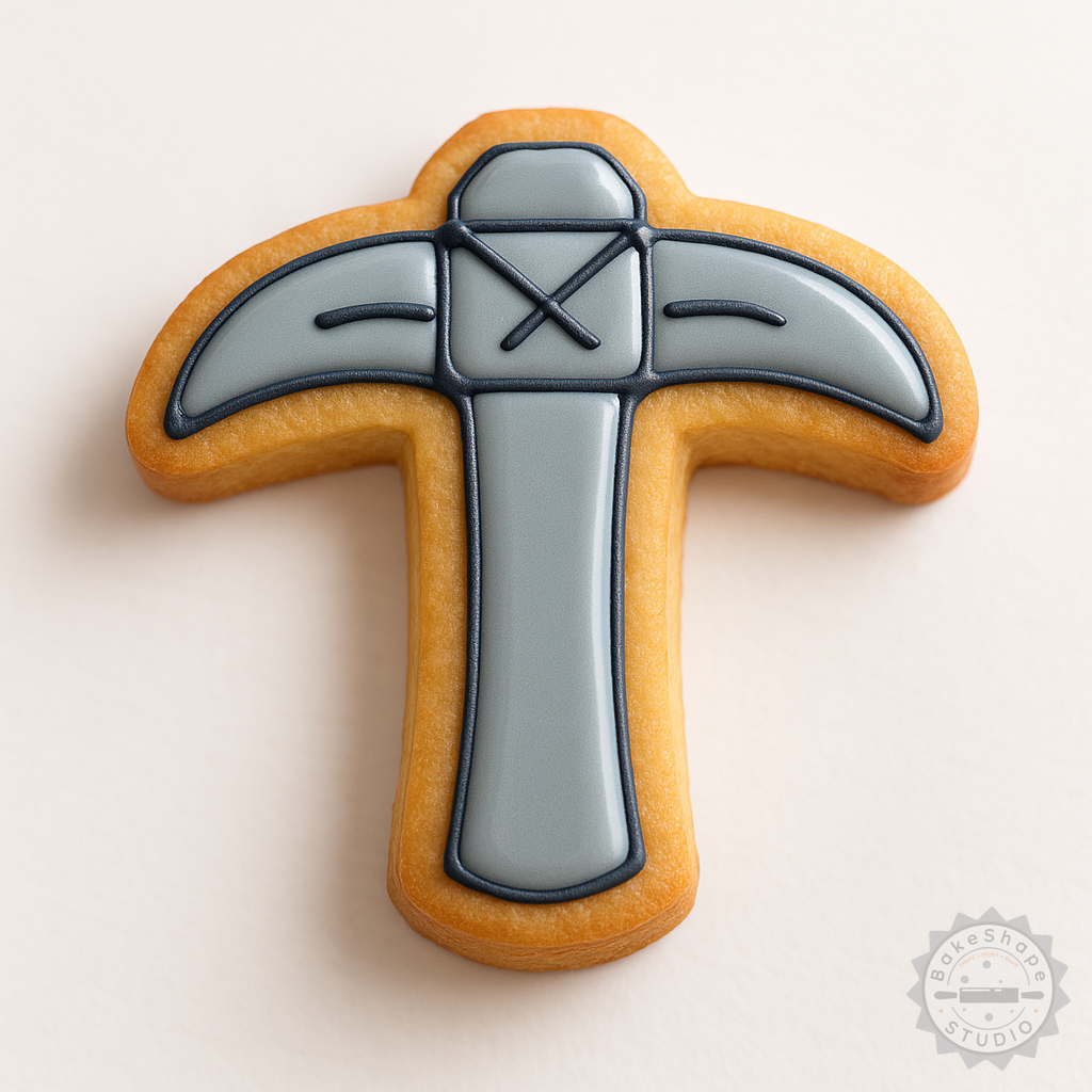 Decorated example 1 of Pick Axe Cookie Cutter Set, 6 Piece Bundle with Shape Stamp, Perfect for Cookies & Fondant, Small/Medium/Large Sizes