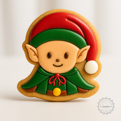 Decorated example 1 of Elf Shape Cutter and Stamp Set, 6-Piece Cookie and Fondant Kit, Christmas Holiday Baking Tools