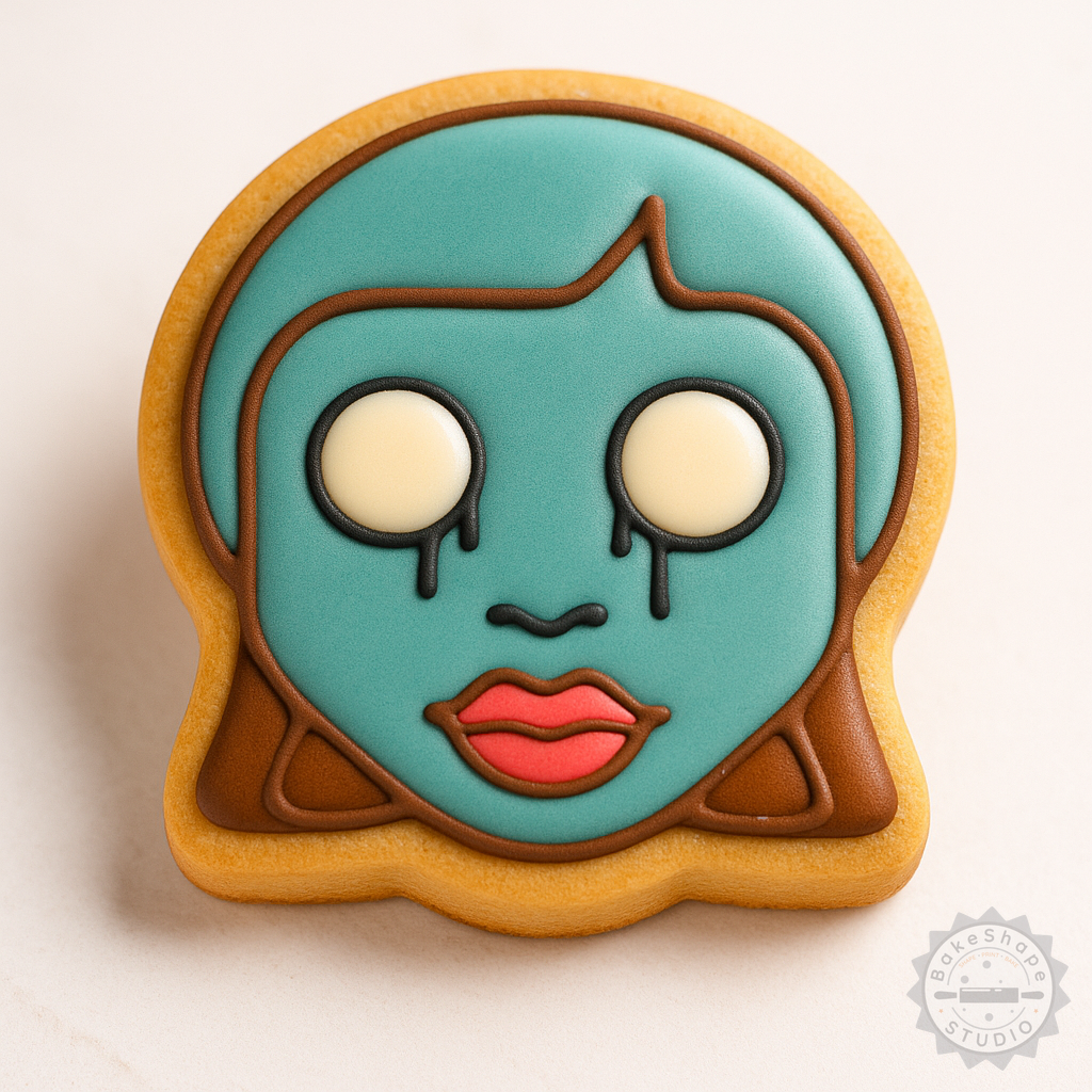 Decorated example 1 of Dead Girl Shape Cutter and Stamp Set, 3 Sizes, Perfect for Cookies and Fondant, Halloween and Horror Theme