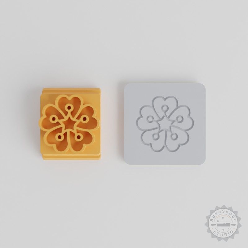 Blue Fax Stamp Tile Set for Clay, Cookies, Fondant in Multiple Sizes, Floral Design