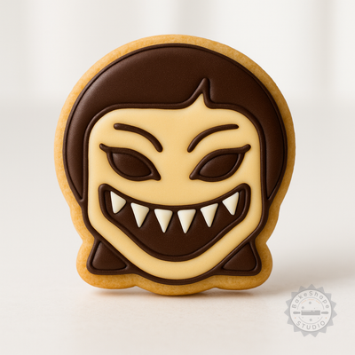 Decorated example 1 of Demon Girl Cookie Cutter and Stamp, Halloween Fondant, 6-Piece Set, S/M/L Sizes