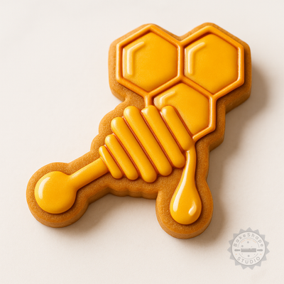 Decorated example 1 of Honey Wand Cookie Cutter Set with Stamp, 6-Piece Fondant Cutter, S/M/L Apiary Tool
