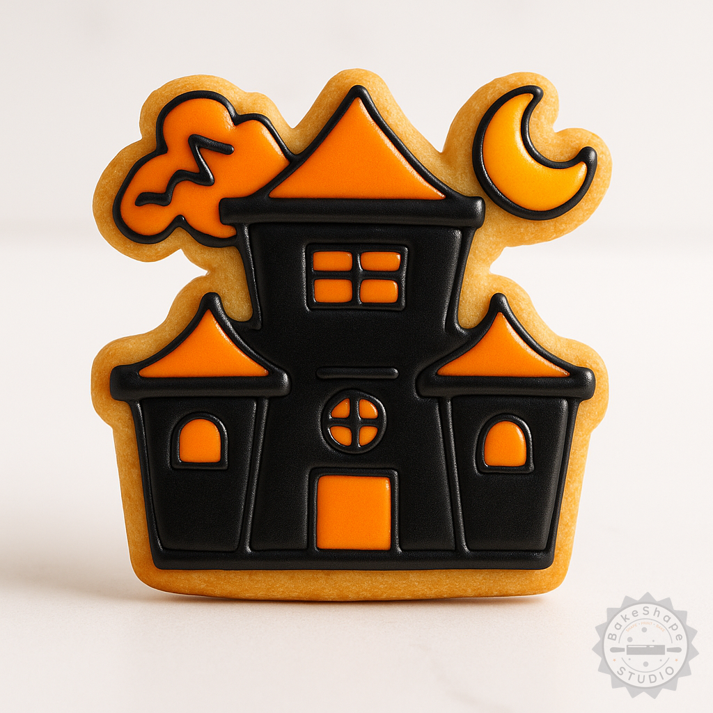 Decorated example 1 of Haunted House Cookie Cutter Set, Halloween Baking Tools, 6 Piece Kit for Fondant & Cookies