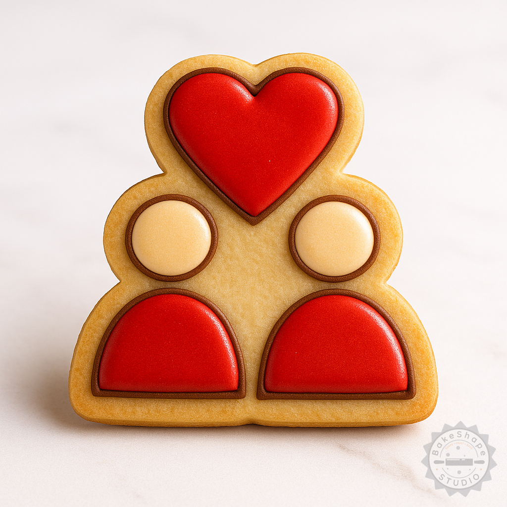 Decorated example 1 of Lovers Shape Cutter & Stamp Set for Cookies, Fondant, 3 Sizes S/M/L, 6 Pieces