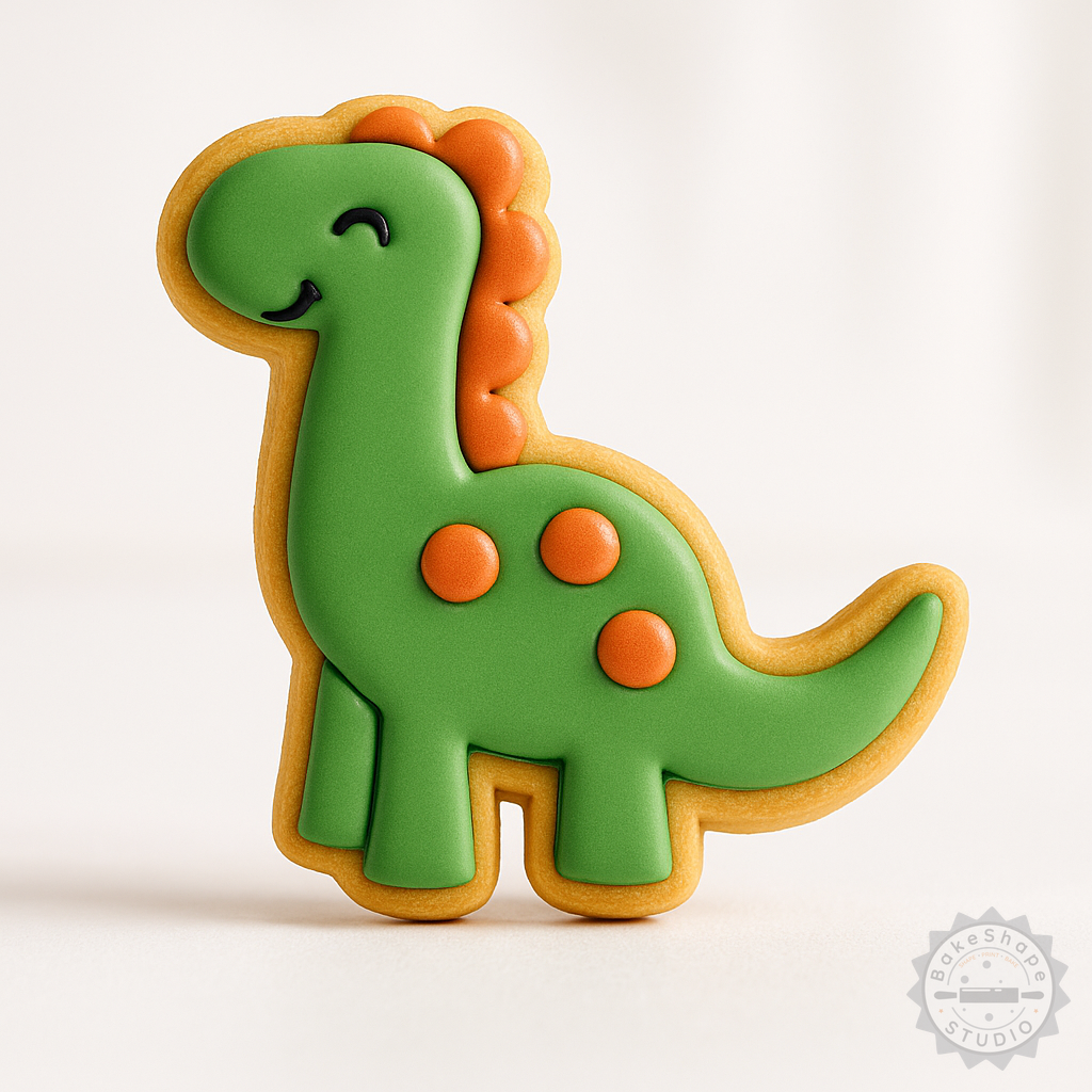 Decorated example 1 of Dinosaur Cookie Cutter & Stamp Set, Sauropod Shape, 6-Piece Collection for Cookies & Fondant, S/M/L Sizes