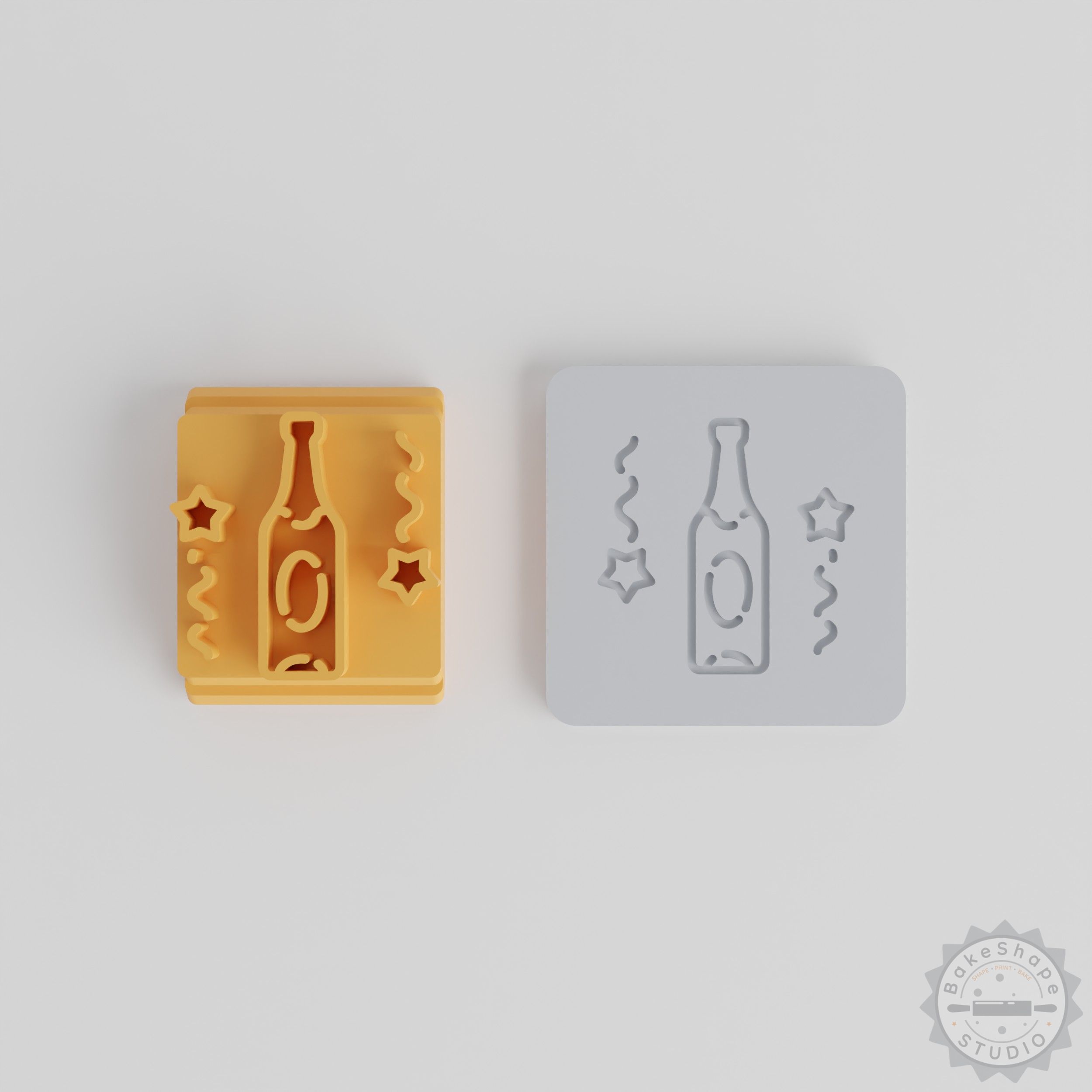 Champagne Stamp Tile Set, 5 Sizes, Perfect for Cookies and Clay, Ideal for Christmas and New Year Crafts