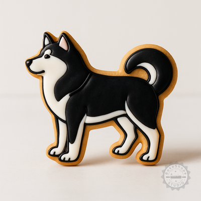 Decorated example 1 of Alaskan Malamute Cookie, Fondant Shape Cutter Stamp Set, 6 Piece, S/M/L, Dog Breed Design