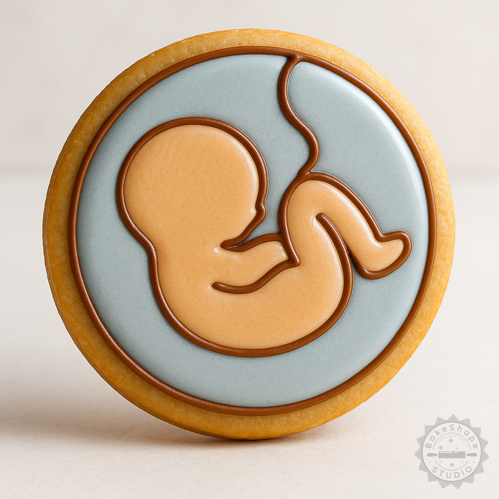 Decorated example 1 of Embryo Shape Cutter & Stamp Set, Cookie & Fondant Tools, 6 Pieces, S/M/L