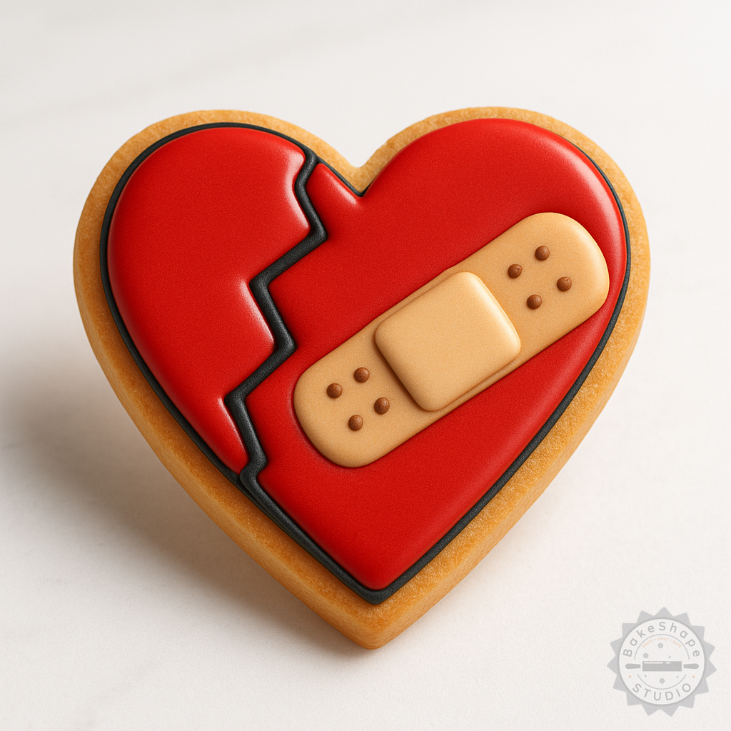 Decorated example 1 of Broken Heart Cookie Cutter and Stamp Set - 6 Pieces in S/M/L, Perfect for Fondant and Cookies