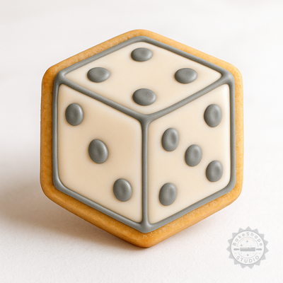 Decorated example 1 of Dice Shape Cutter and Stamp Set, Perfect for Cookies and Fondant, 6-Piece Gaming Die Collection