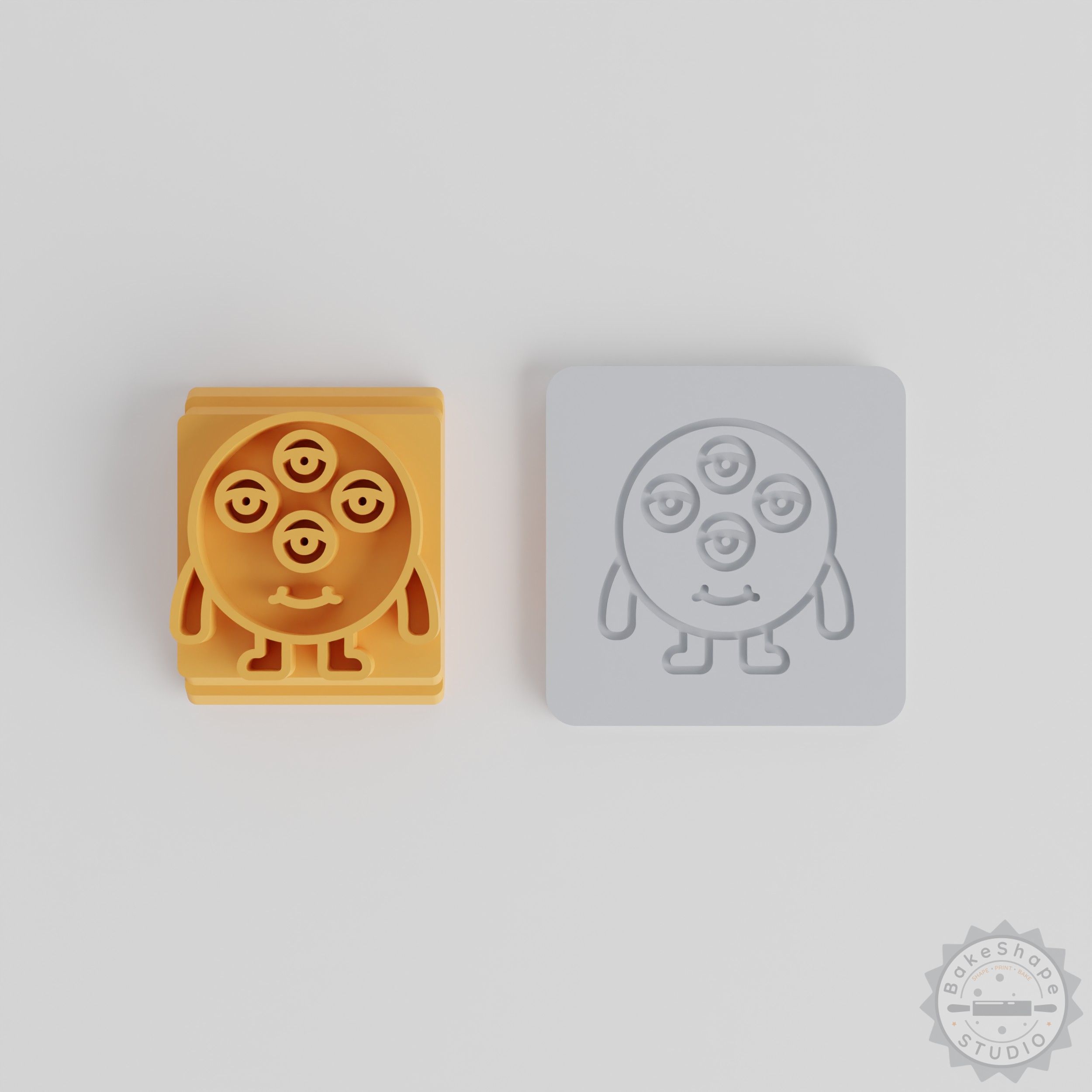 Four Eye Monster Stamp Set, Quad Eyed Cartoon Character, 5-Piece Clay and Cookie Decor Mold