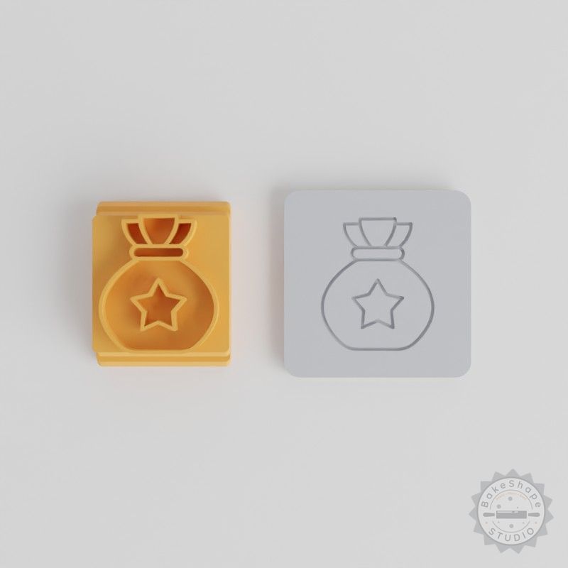 Money Bag Stamp Tile Set, 5 Sizes for Clay, Cookie, Fondant Design, Fairytale Motif