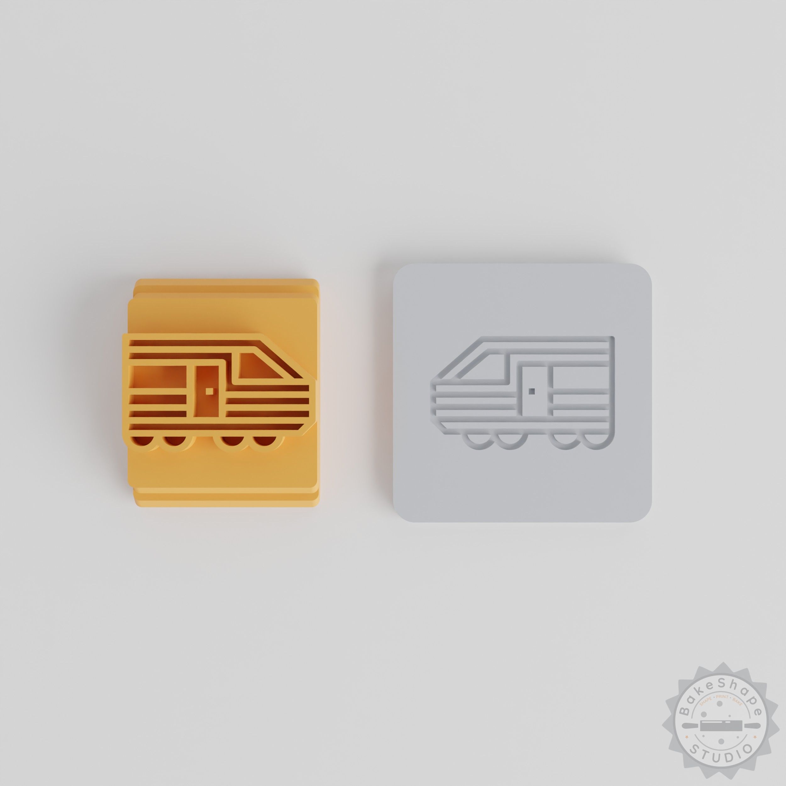 Train stamp tile set STL for clay and craft with five motif sizes for detailed locomotive designs