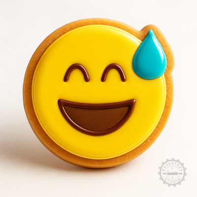 Decorated example 1 of Nervous Laughter Cookie Cutter and Stamp Set, 6-Piece, Emoji Design, Multiple Sizes