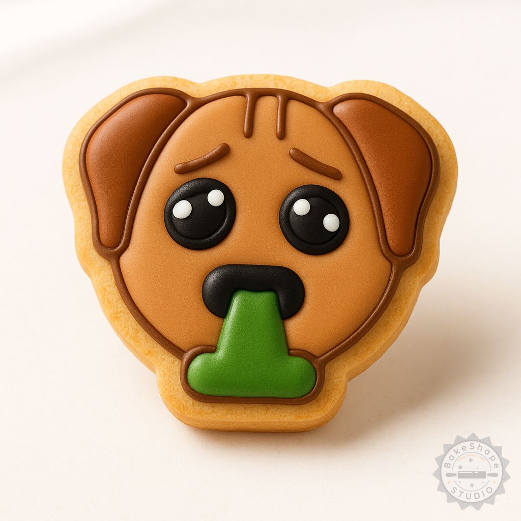 Puke cookie cutter and stamp set STL for 3D printing, includes small, medium, and large sizes for cookies and fondant