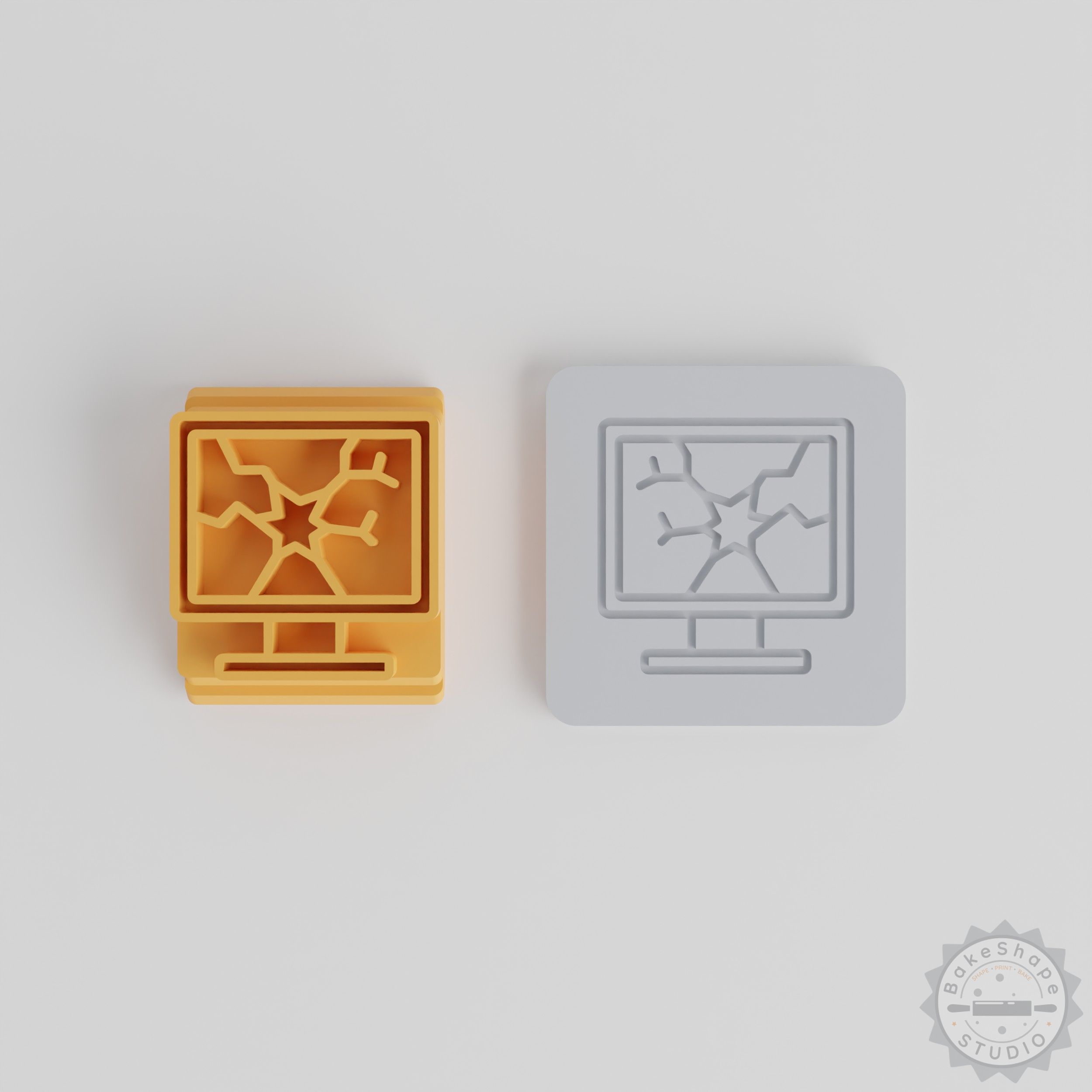 Cracked Computer Monitor Design Stamp Tile Set, 5 Sizes, for Clay, Cookies, Fondant Molding