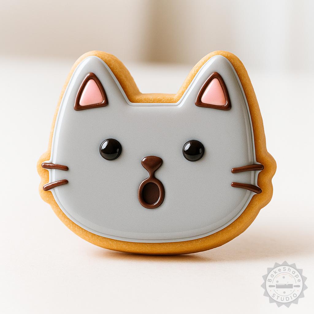 Decorated example 1 of Shocked Cookie Cutter and Stamp Set, 6-Piece Surprised Face Baking Tools for Fondant & Cookies