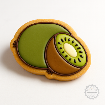 Decorated example 1 of Kiwi Shape Cutter and Stamp Set for Cookies, Fondant, 3 Sizes, 6 Pieces, Perfect for Juicy Kiwi Fruit Designs