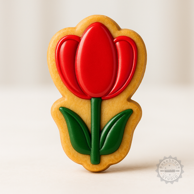 Decorated example 1 of Closed Lilly Cookie and Fondant Cutter and Stamp Set, 6 Pieces, S/M/L Sizes