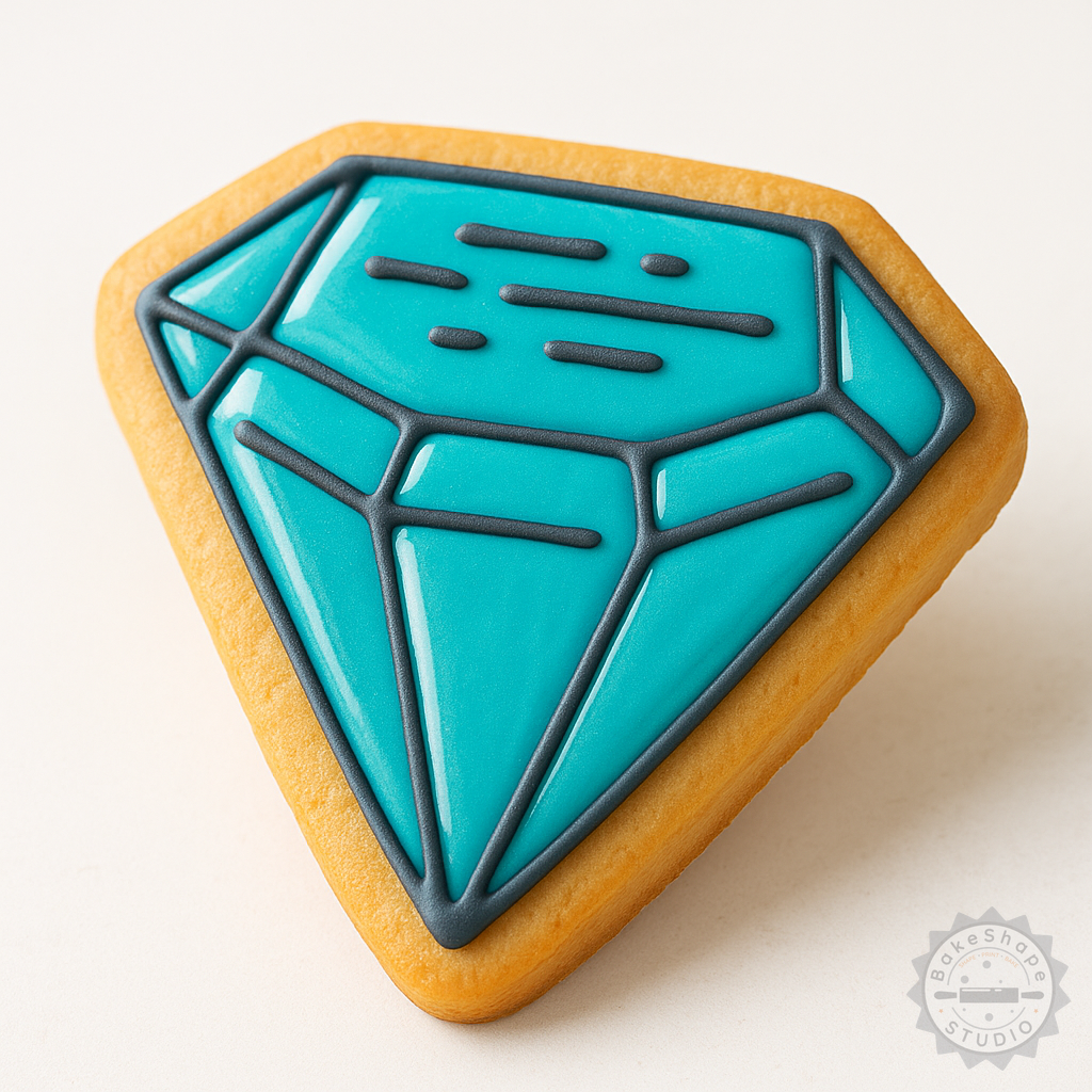 Decorated example 1 of Gem Shape Cookie Cutter & Stamp Set, 6 Pieces, Perfect for Fondant, Includes 3 Sizes