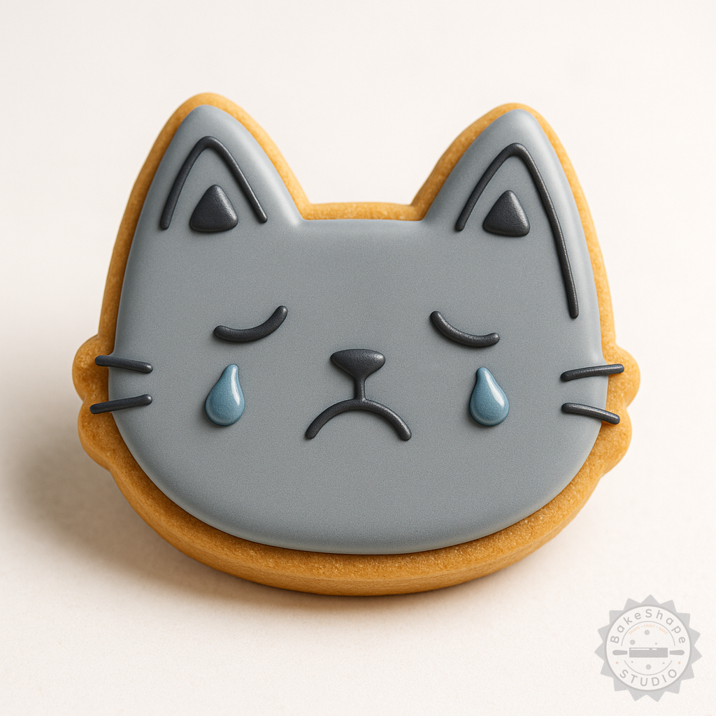 Decorated example 1 of Cry Cookie Cutter Stamp Set, 6-Piece, Sad Face Designs, Perfect for Cookies Fondant