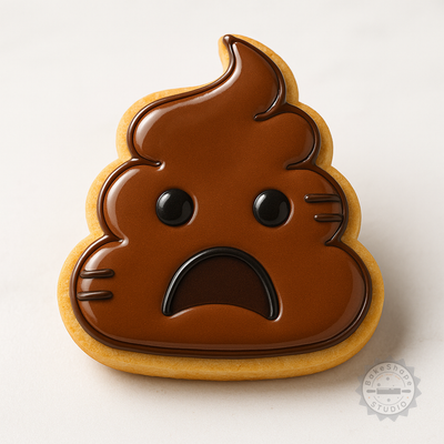 Decorated example 1 of Poop Emoji Cookie Cutter Set, 6-Piece Shape Stamp in S/M/L for Cookies & Fondant