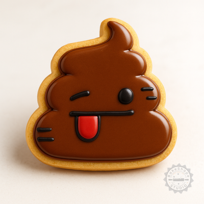 Decorated example 1 of Poop Emoji Cookie Cutter Set, Includes Stamps, 6 Pieces in S/M/L for Cookies, Fondant