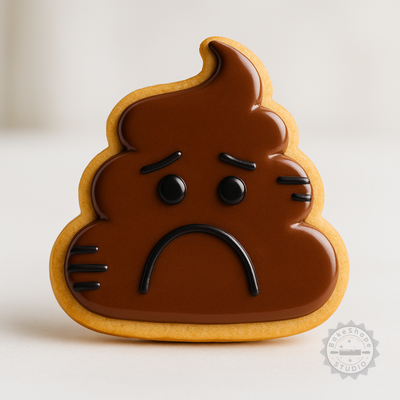 Decorated example 1 of Poop Shape Cutter & Stamp Set, 6-Piece Emoji Cookie Fondant Tool Kit, S/M/L Sizes